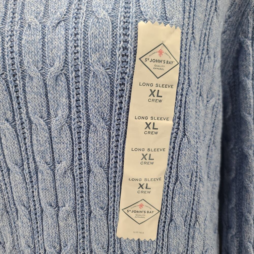 St. John's Bay Blue Cotton Blend Cable Knit Fisherman Sweater Women's XL - Picture 3 of 10